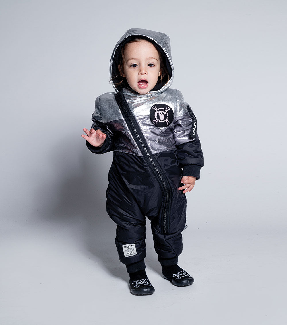 Newborn | Puffy Trio Overall | Black x Silver
