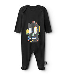 Newborn | Pixel Skull Footed Overall | Black
