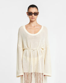 Womens | Carianne Fringed Crochet Mini Dress | Creme