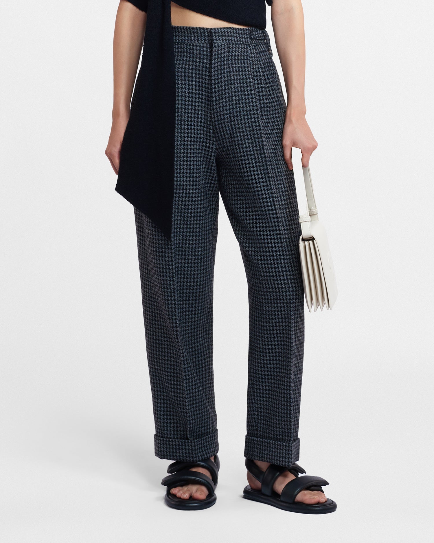 Womens | Biba Houndstooth Wool Pants | Grey Black Houndstooth