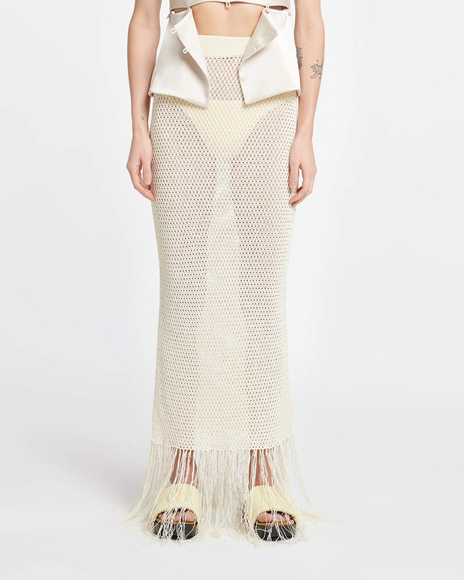 Lindy Fringed Crochet Skirt | Creme