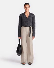 Womens | Ulani Leather And Twill Suiting Wide-Leg Pants | Taupe/Black