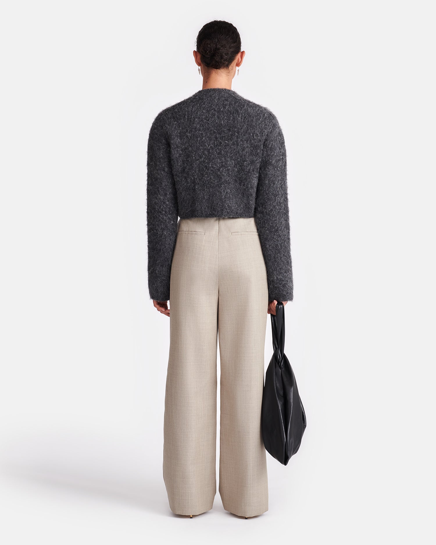 Womens | Ulani Leather And Twill Suiting Wide-Leg Pants | Taupe/Black