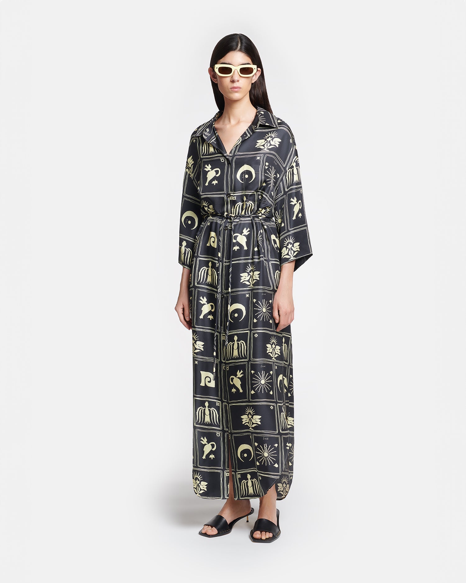 Womens | Damala Printed Shirt Dress | Folk Art Black