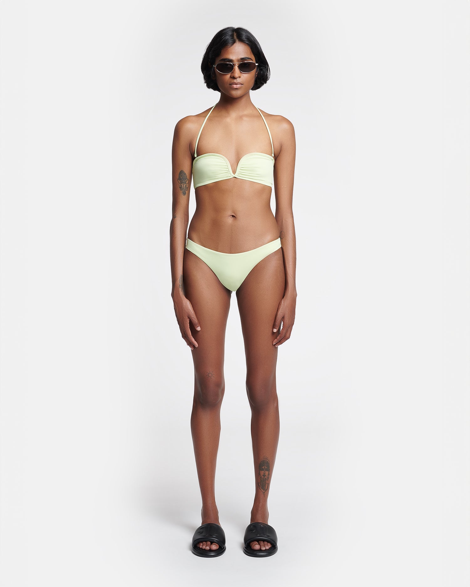 Manou Ruched Halterneck Bikini Top | Shadow Lime