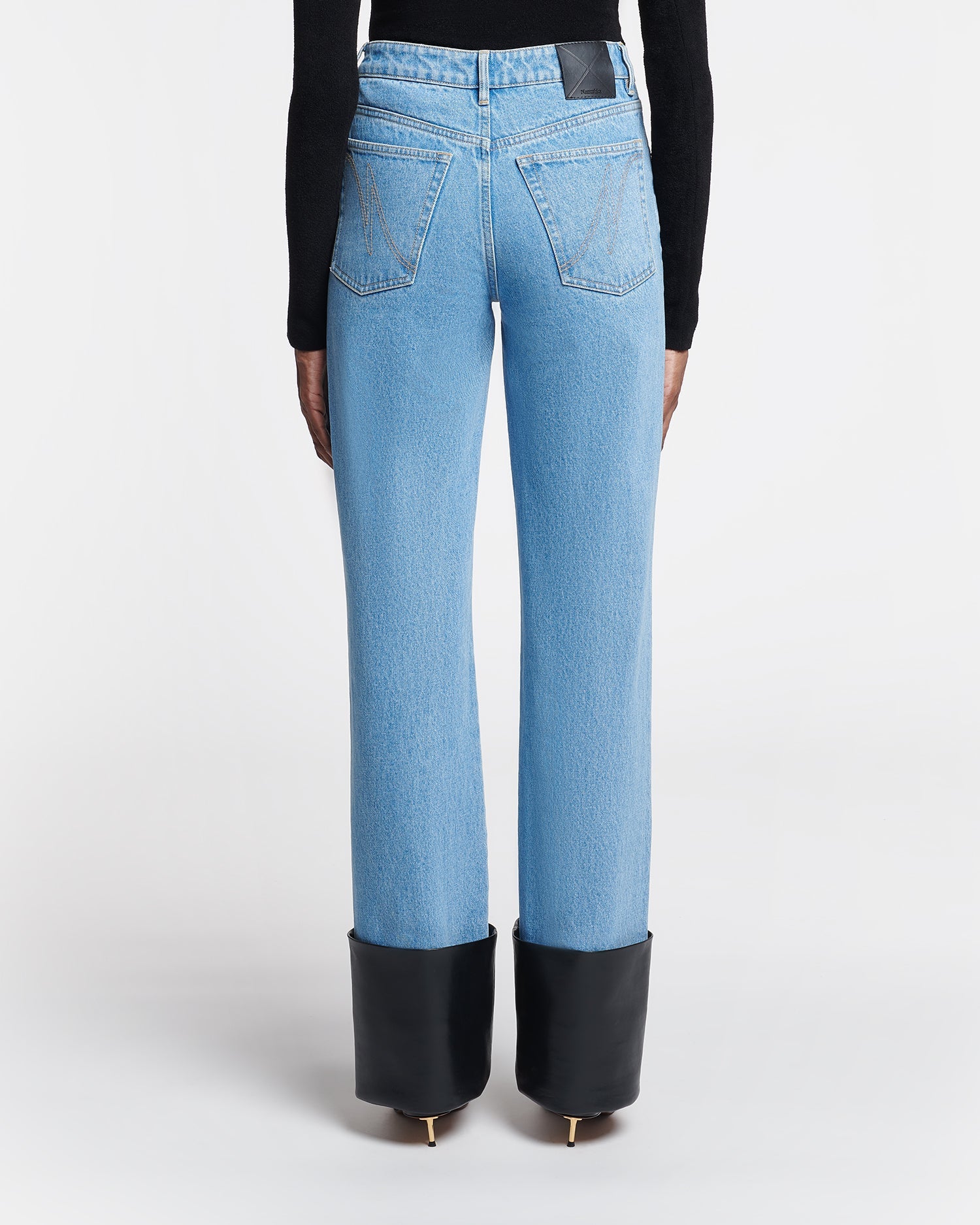 Raynee Leather-Trimmed Straight-Leg Jeans | Mid Blue