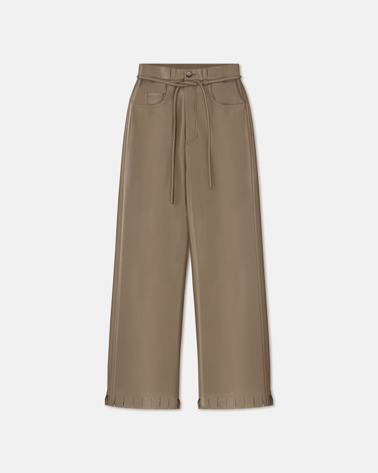 Harlee Belted Regenerated Leather Pants | Muted Khaki