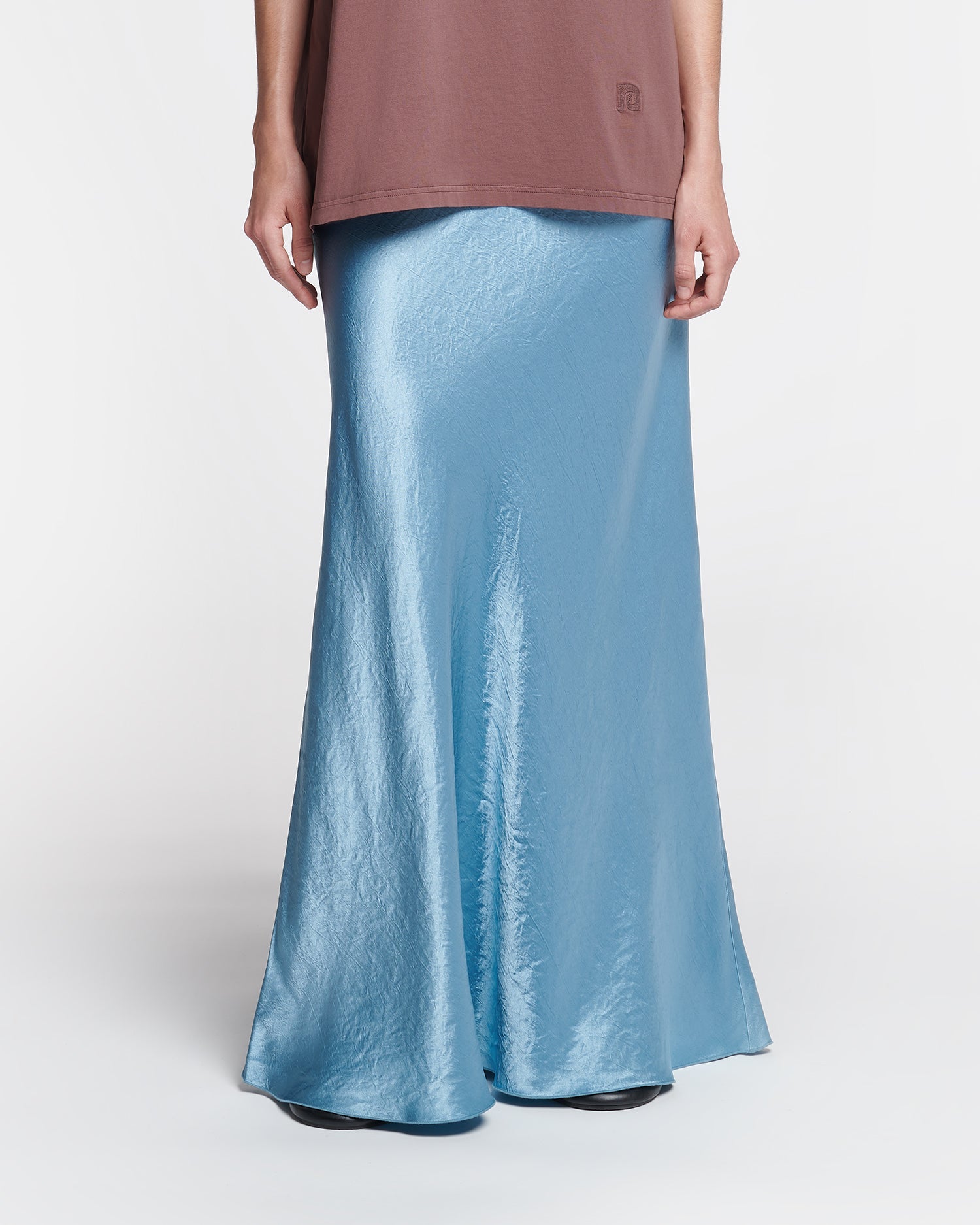 Fea Crinkled-Satin Long Skirt | Aqua