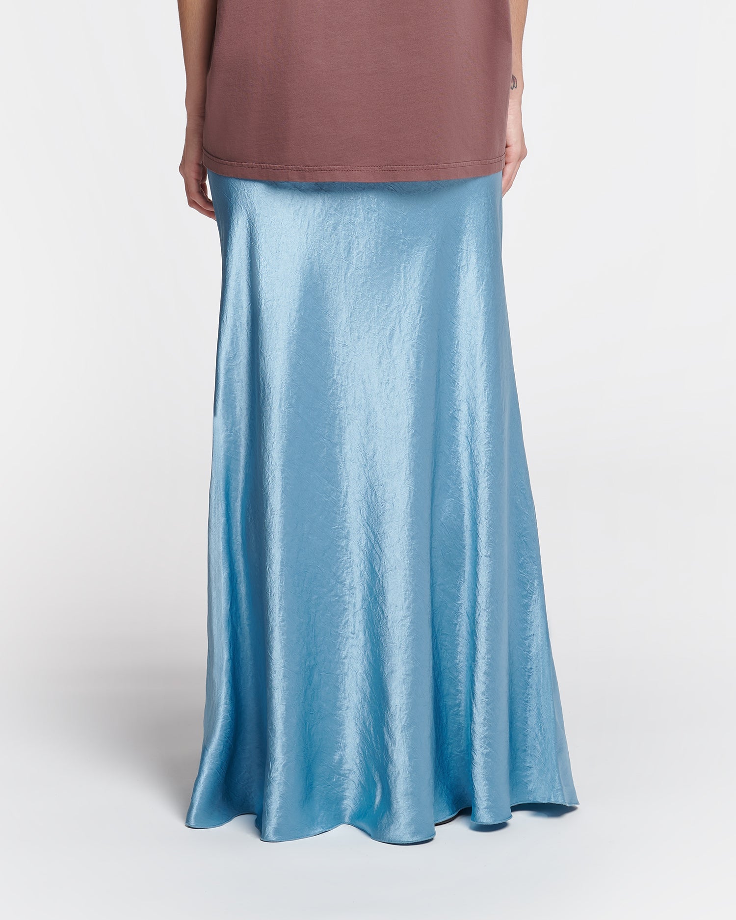 Fea Crinkled-Satin Long Skirt | Aqua