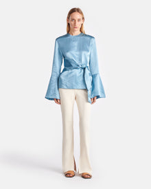 Ilone Belted Crinkled-Satin Top | Aqua