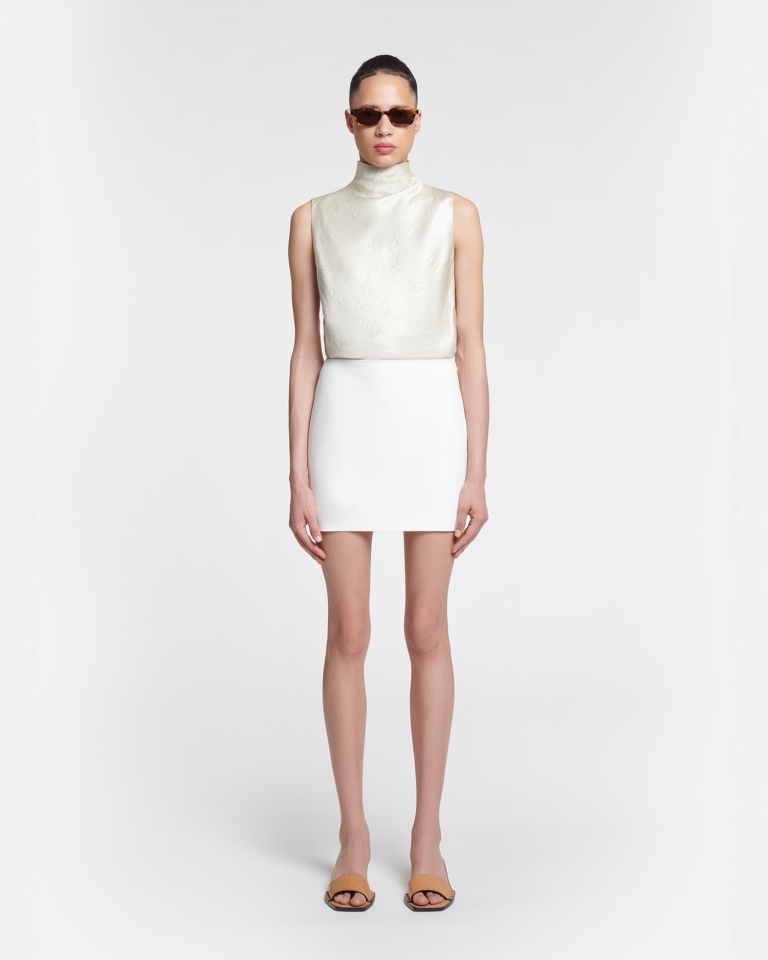 Womens | Colson Crinkled-Satin Turtleneck Top | Ecru