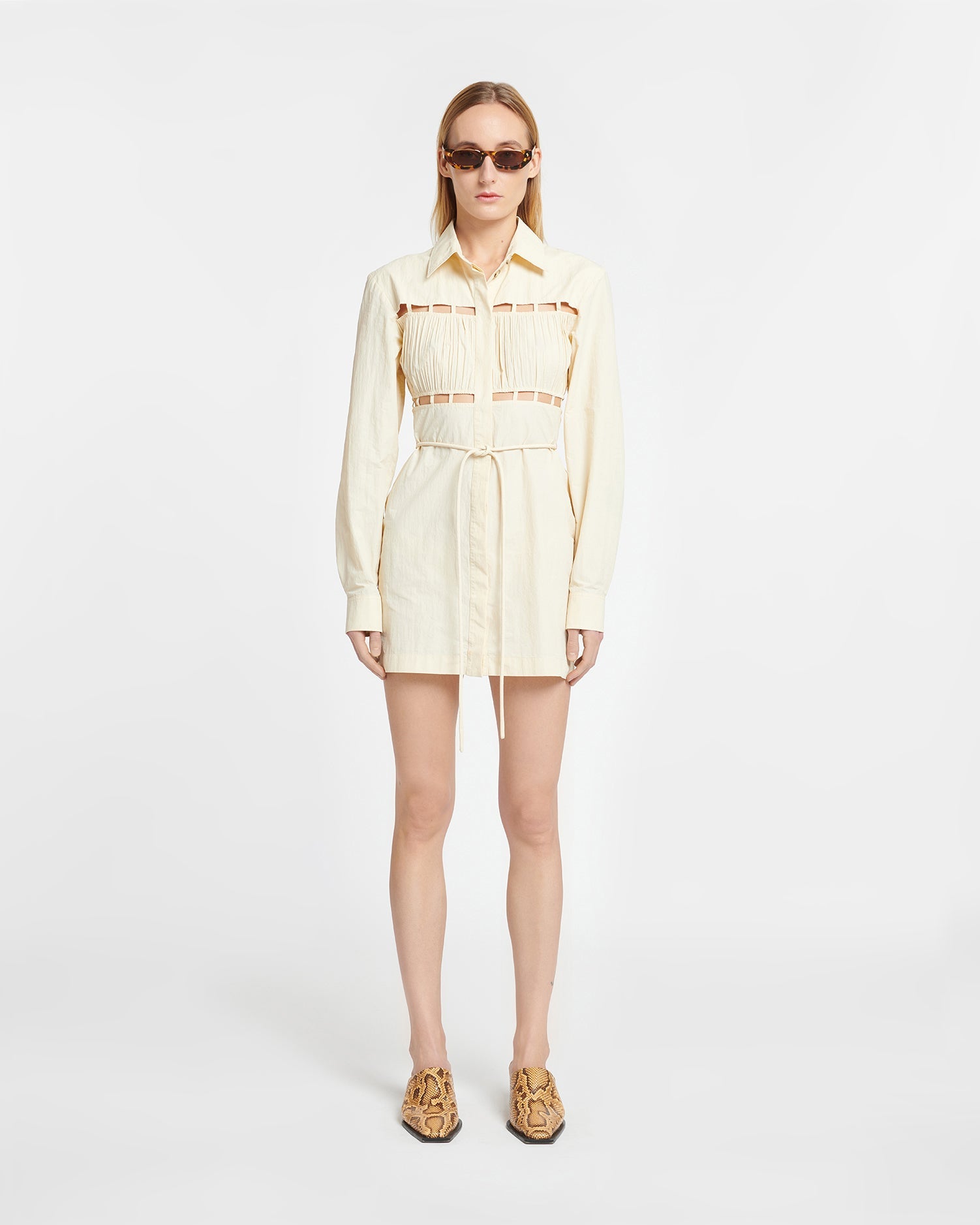 Womens | Genea Pleated Poplin Shirt Dress | Creme