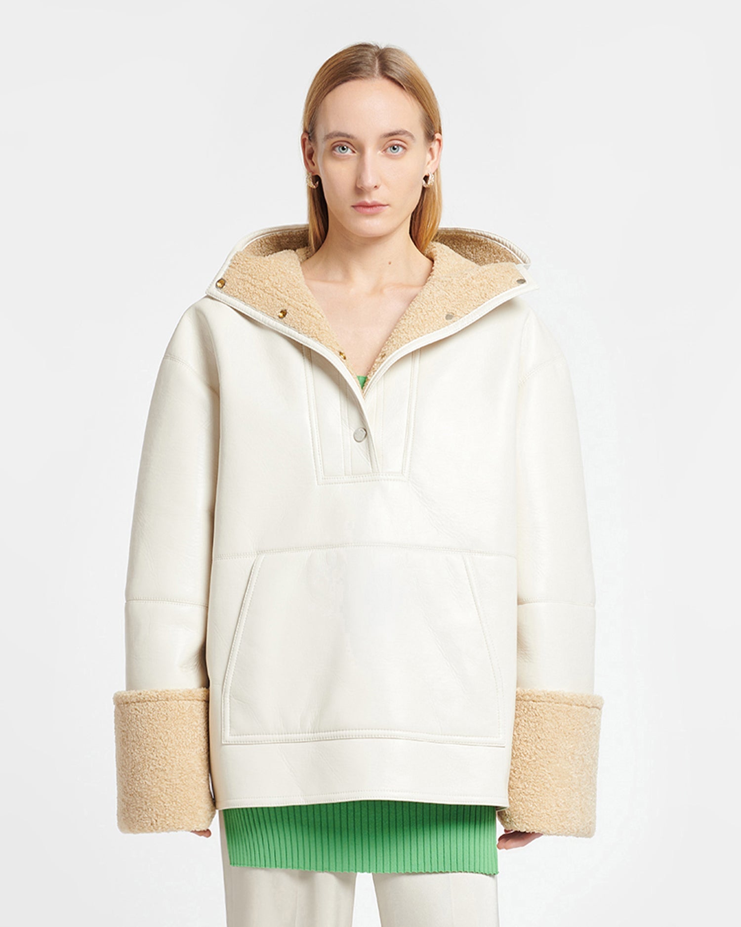 Maso Hooded Bonded Shearling Pullover | Creme/Crayon