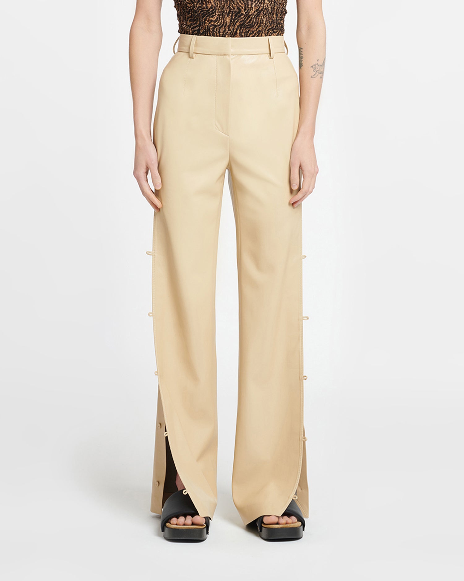 Felina Okobor Alt-Leather Slim-Leg Pants | Almond