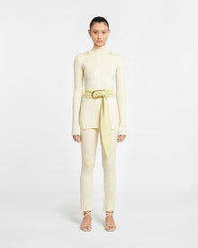 Womens | Malise Cropped Ribbed Merino Pants | Lime Yellow/Creme