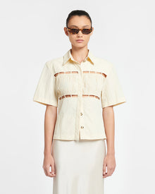 Satu Pleated Poplin Shirt | Creme