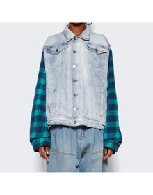 Natasha Zinko | Women | Box Denim Jacket | Light Wash Blue-Green Check