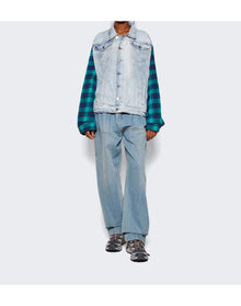 Natasha Zinko | Women | Box Denim Jacket | Light Wash Blue-Green Check