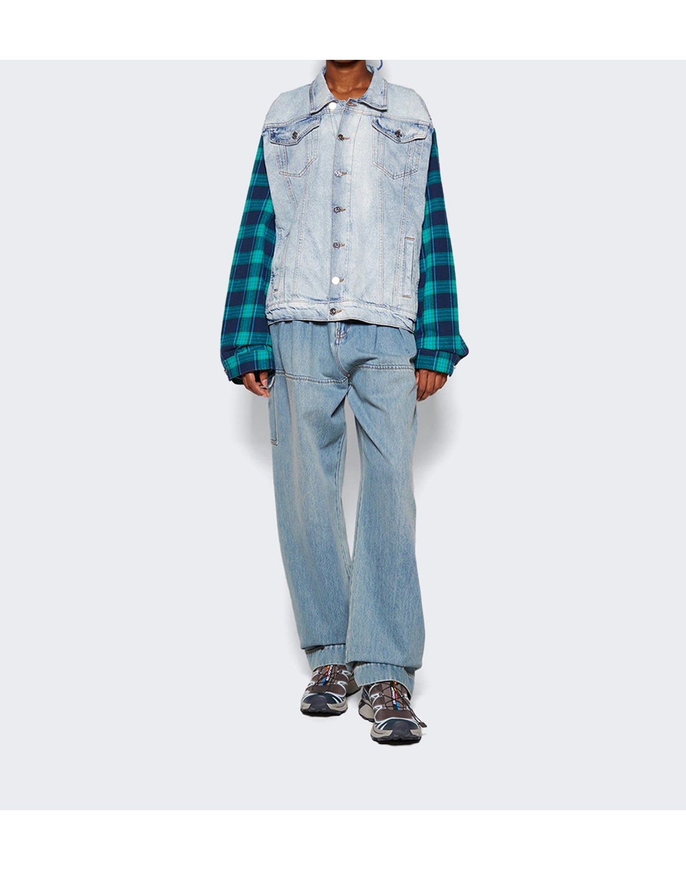 Natasha Zinko | Women | Box Denim Jacket | Light Wash Blue-Green Check