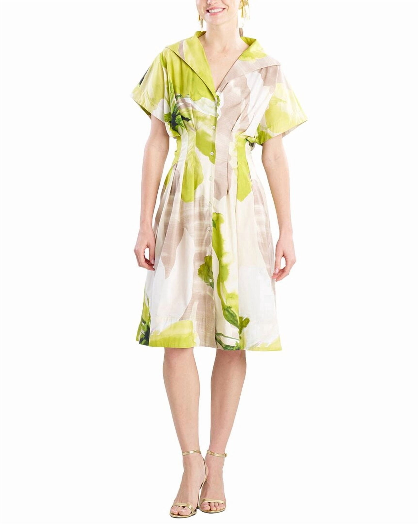 Natori | Womens | Orchid Poplin Pleat Shirtdress | Green