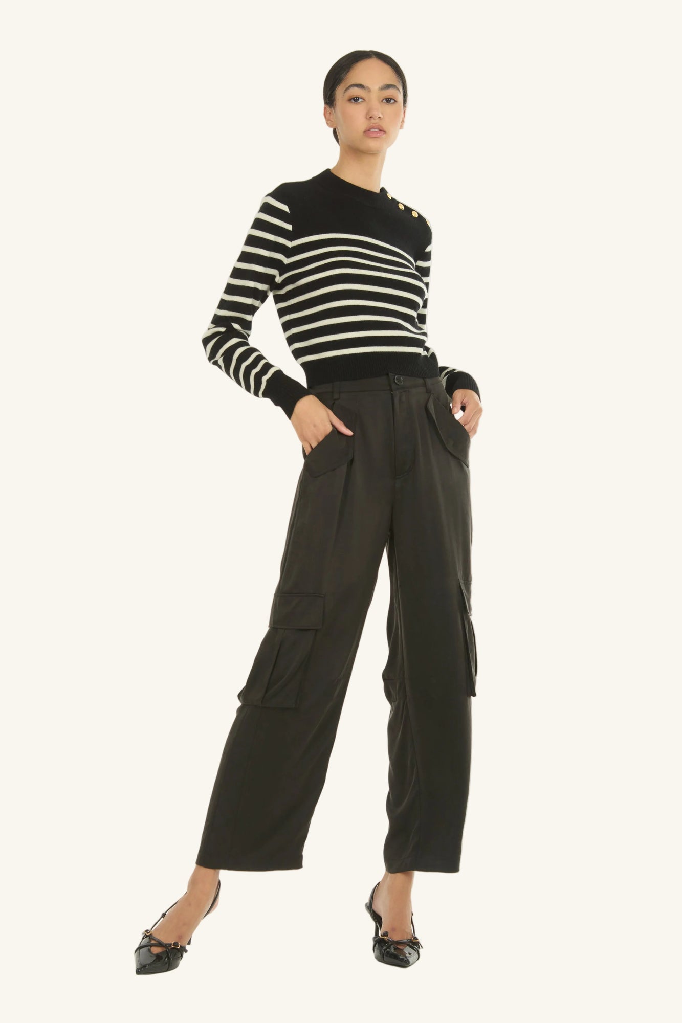 Nell Knit | Black and Creme Stripe