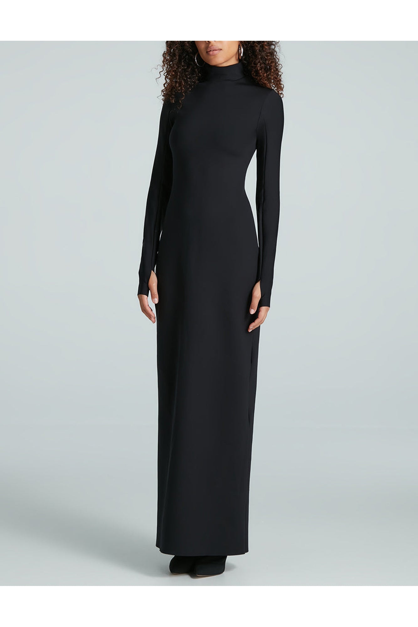 Neoprene Long Sleeve Turtleneck Maxi Dress | Black