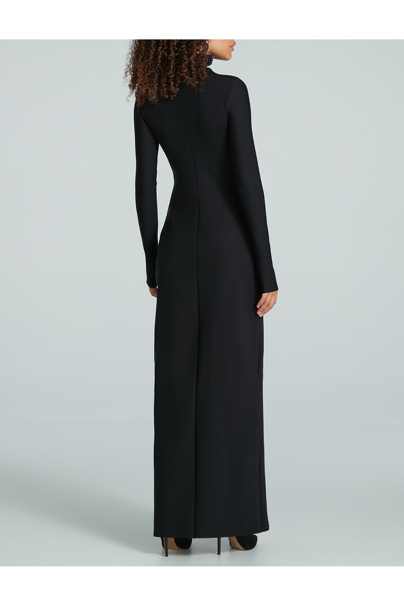 Neoprene Long Sleeve Turtleneck Maxi Dress | Black