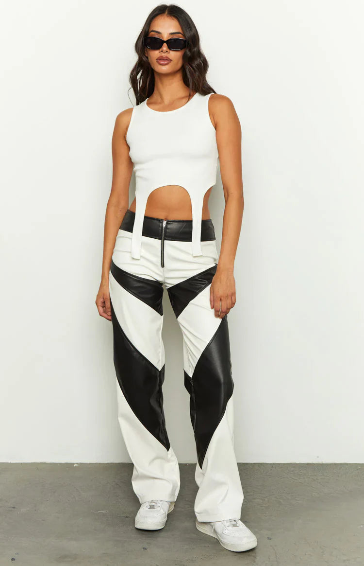 Night Rider PU Contrast Pants | White
