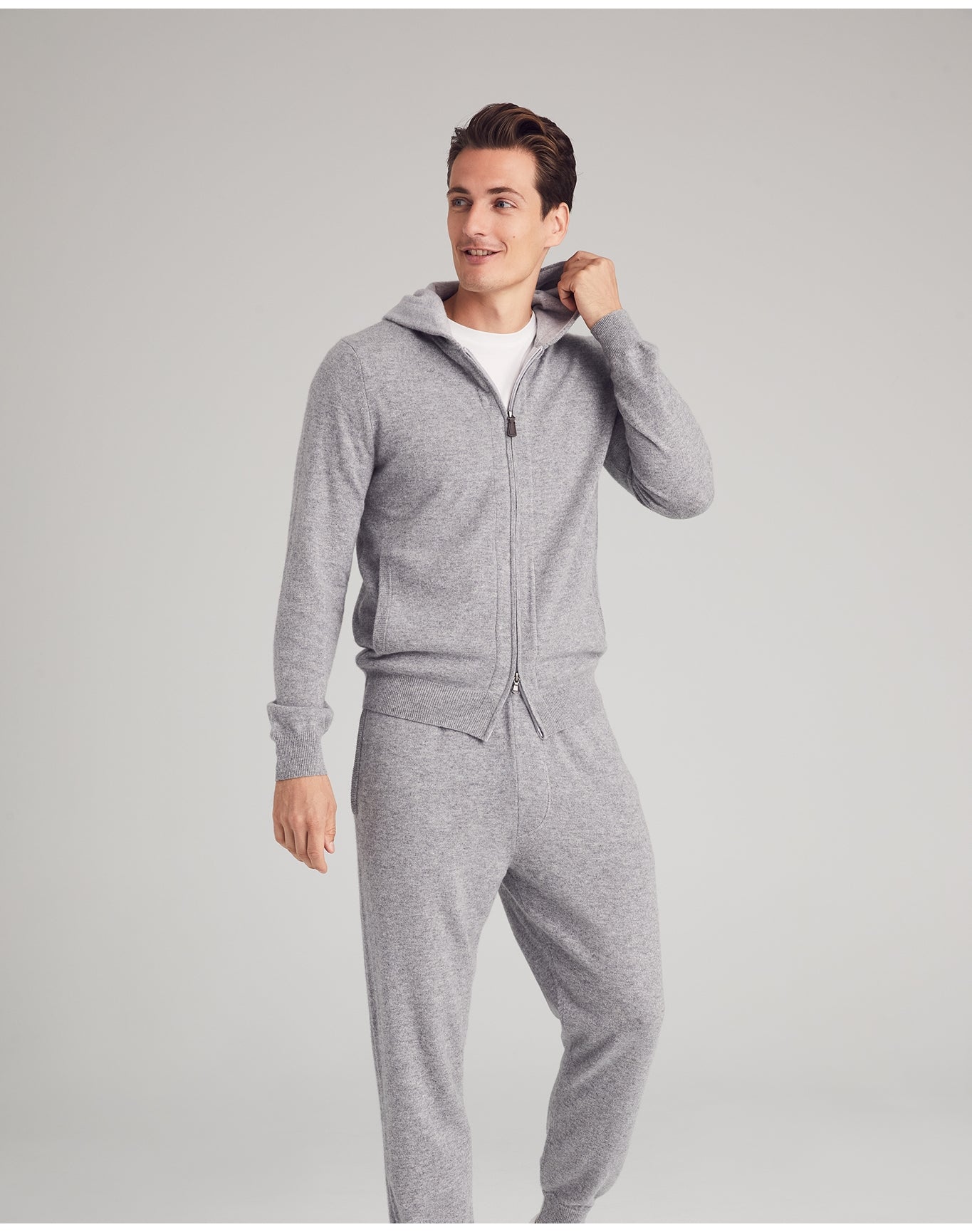 Nomad1942 | Men | Stuyvesant Zip Cashmere Hoodie | Drizzle