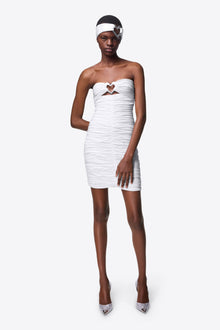 Heart Ruched Strapless Mini Dress | Off White