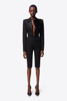 Flower Corsage Cropped Blazer | Black