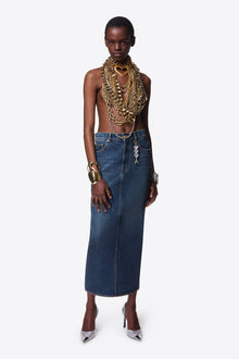 Zip Slit Midi Skirt | Dark Medium Wash