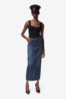 Zip Slit Midi Skirt | Dark Medium Wash