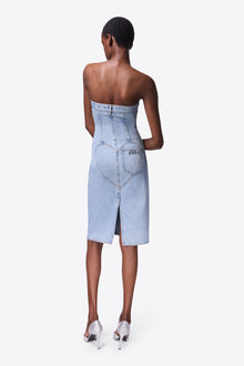 Flower Corsage Strapless Midi Dress | Super Light Wash