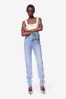 Flower Corsage Ankle Zip Jean | Super Light Wash