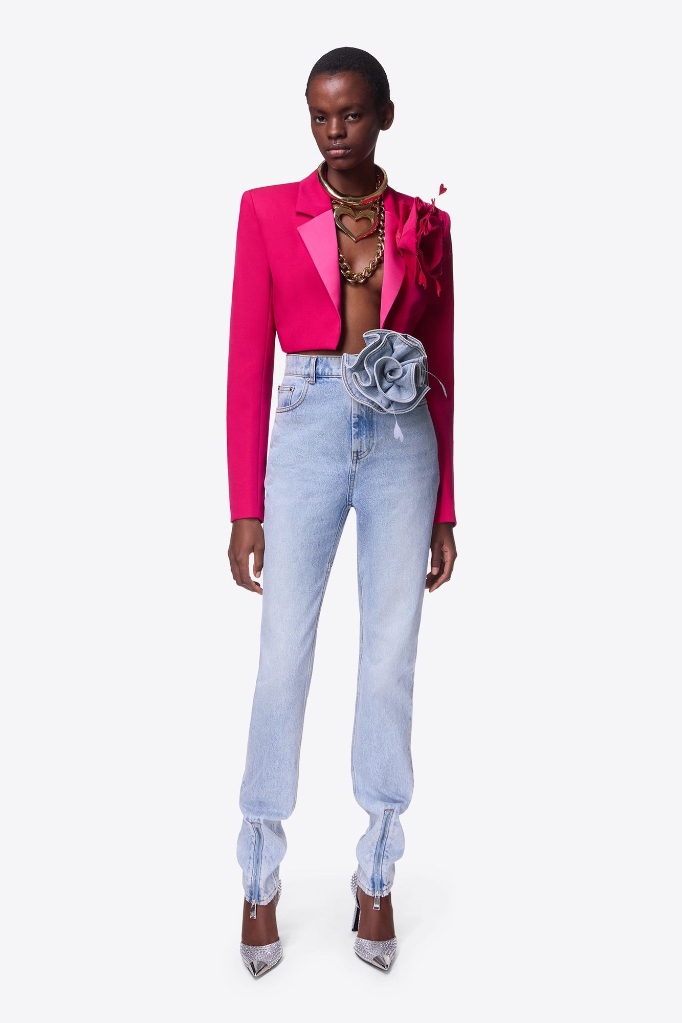 Flower Corsage Cropped Blazer | Raspberry