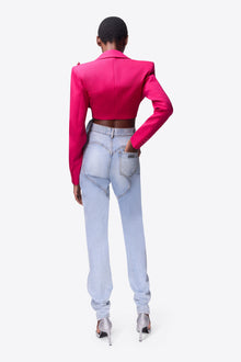 Flower Corsage Cropped Blazer | Raspberry