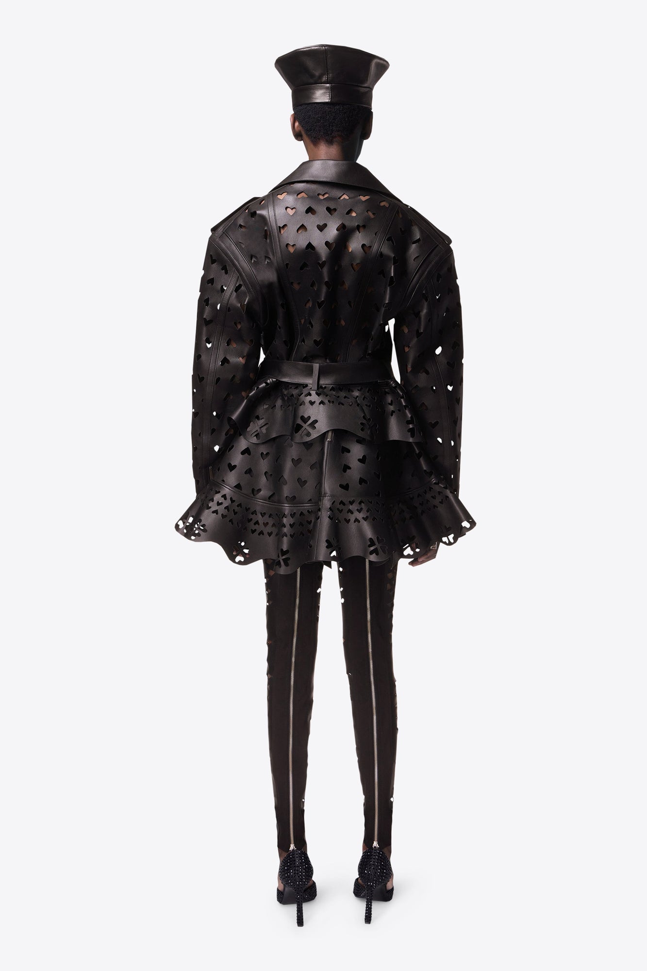 Laser-Cut Leather Heart Moto Jacket | Black