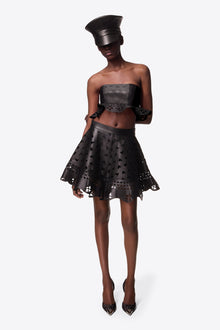 Laser-Cut Leather Heart Mini Skirt | Black