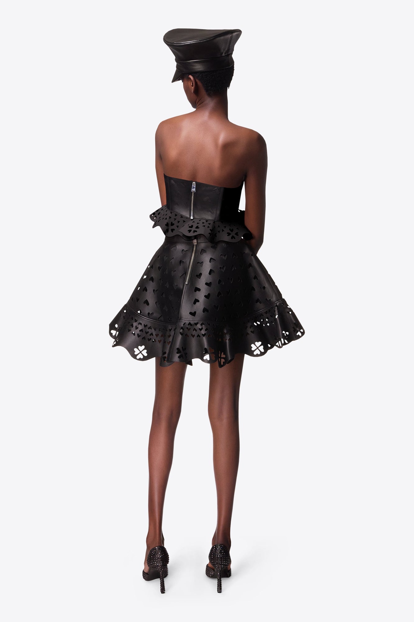Laser-Cut Leather Heart Mini Skirt | Black