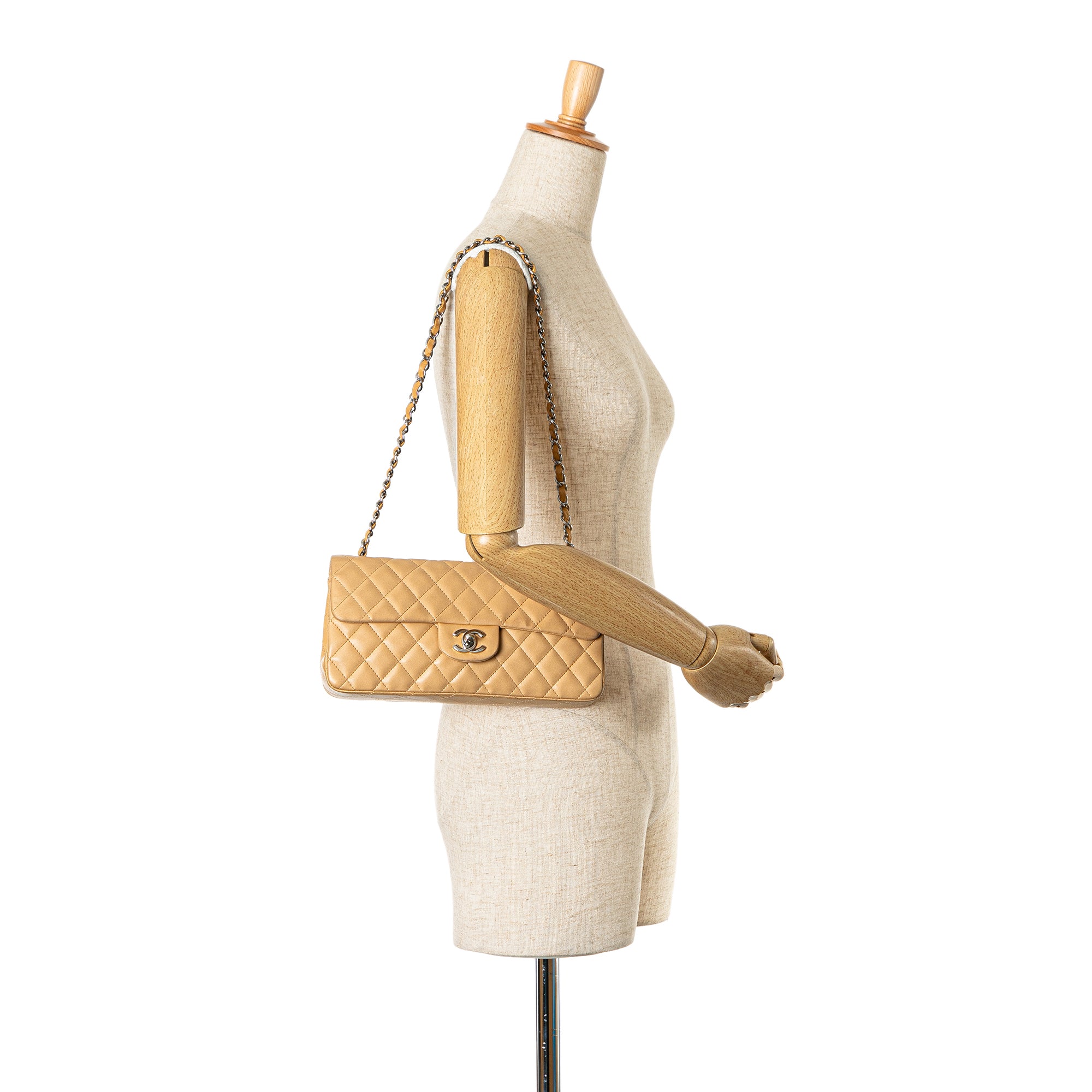 Chanel | Pre-Owned CC Lambskin East West Single Flap | Brown/Beige