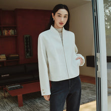 Wool Stand Collar Embroidered Coat | White
