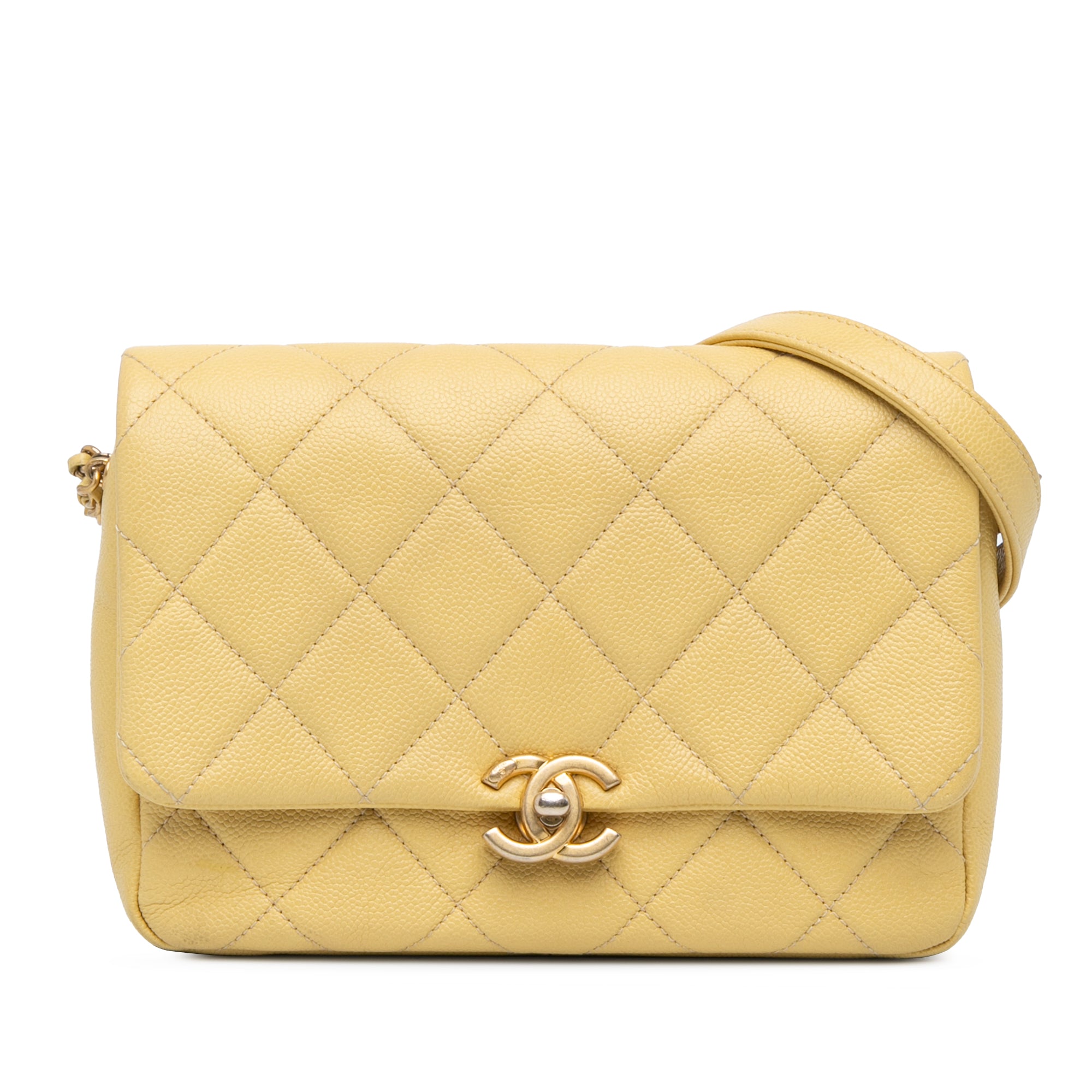 Chanel | Pre-Owned Small Quilted Caviar Chain Melody Flap | Yellow
