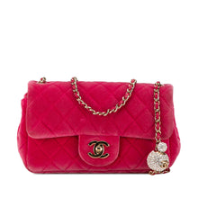 Chanel | Pre-Owned Mini Quilted Velvet Pearl Crush Single Flap | Pink/Dark Pink