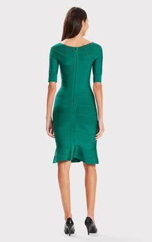 Off-Shoulder Flare Dress | Alpine Green