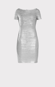 Off Shoulder Bandage Dress Foil | Silver Foil