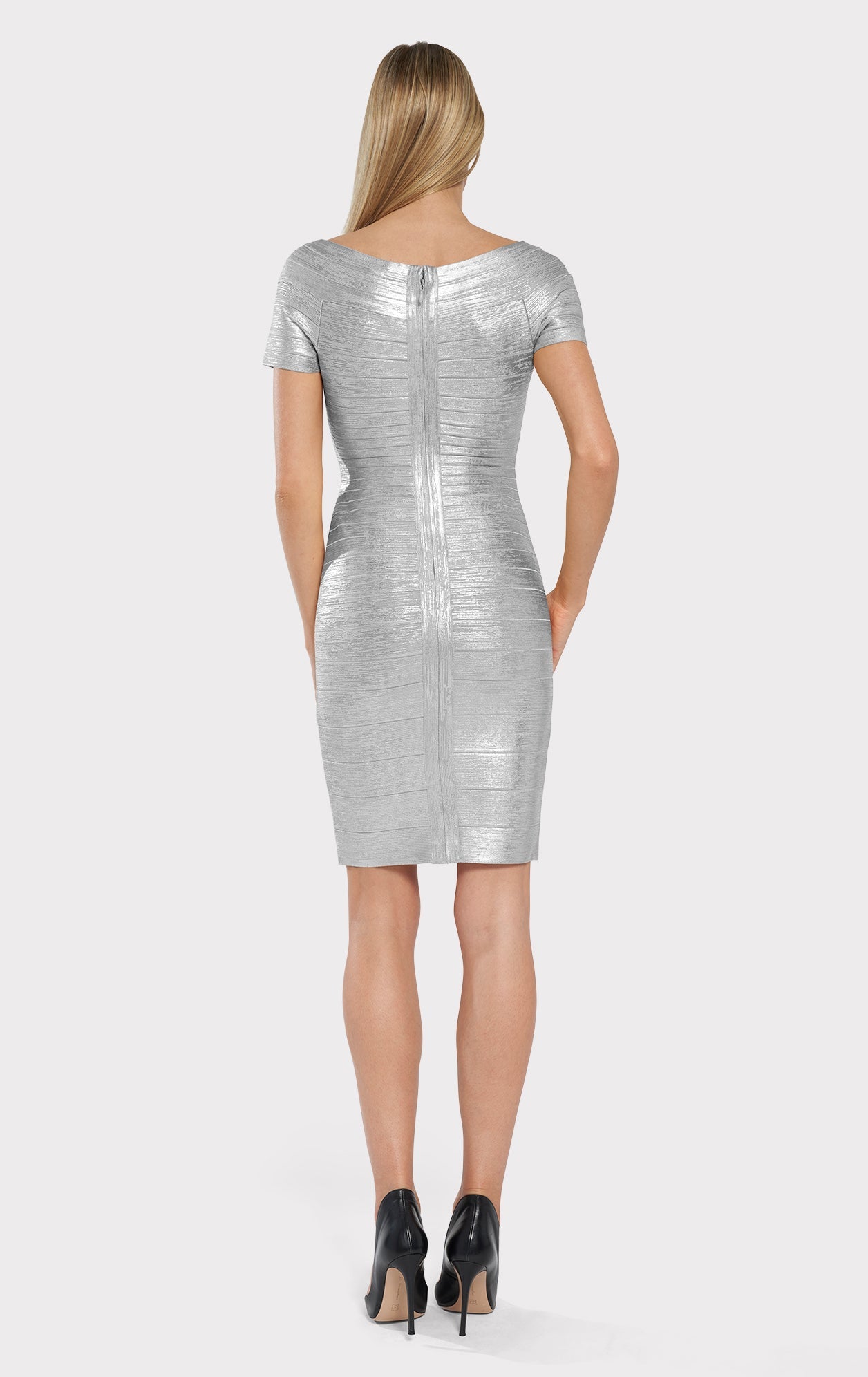 Off Shoulder Bandage Dress Foil | Silver Foil