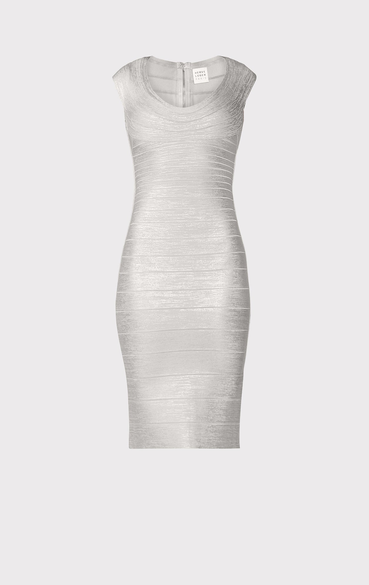 Scoop Neck Bandage Foil Dress | Silver Foil