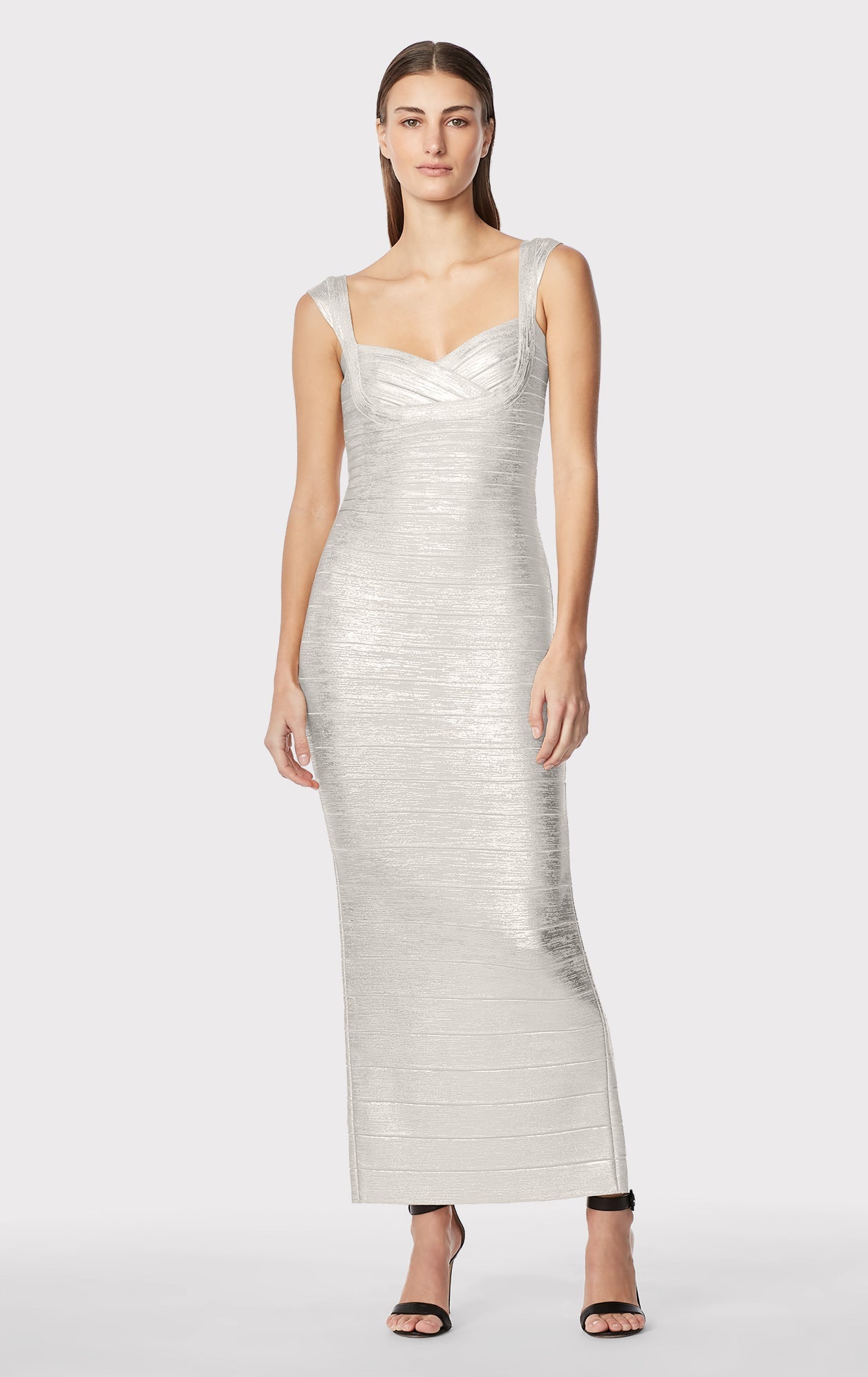 Sweetheart Banded Foil Gown | Silver Foil