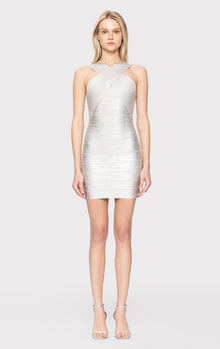 Foil Halter Mini Dress | Silver Foil